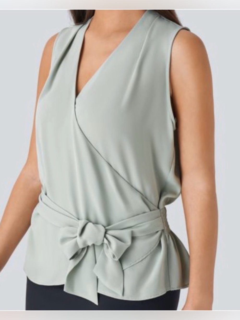 Halara Sleeveless V-Neck Wrap Work Top Size Small NEW With Tags Pale Green Small